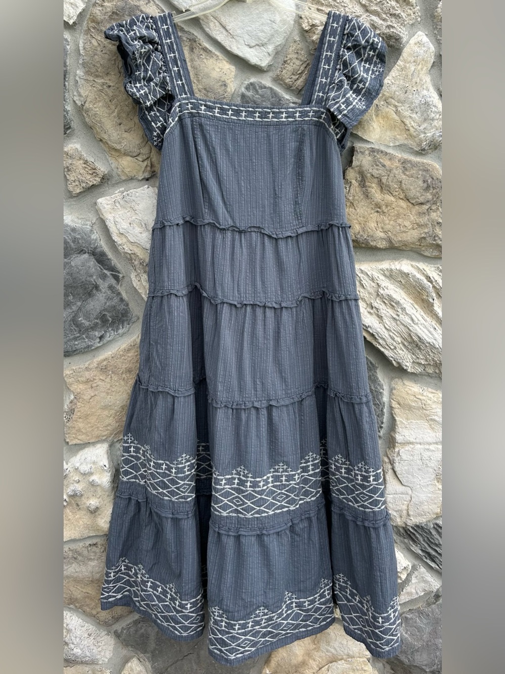 Knox Rose Boho Midi Dress Size M Babydoll Cottagcore Gauzy Cotton Embroidered
